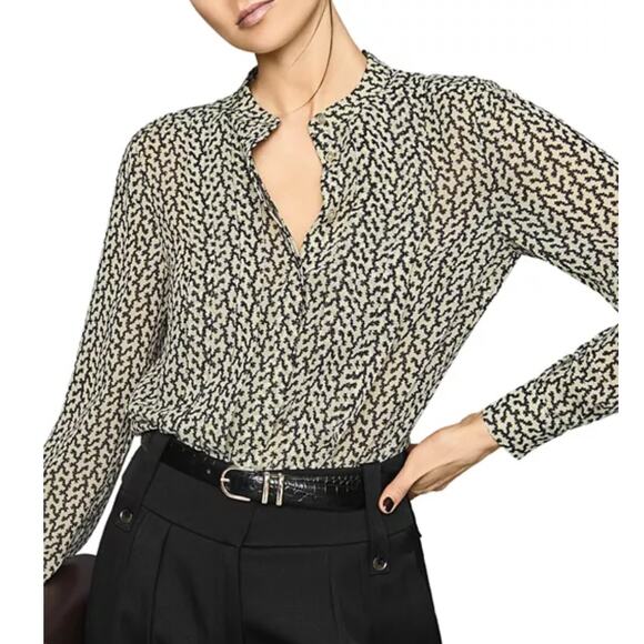 Reiss Lea Desert-trail Button Up Shirt Blouse Size US 10 Pleated Front Work - Picture 1 of 10